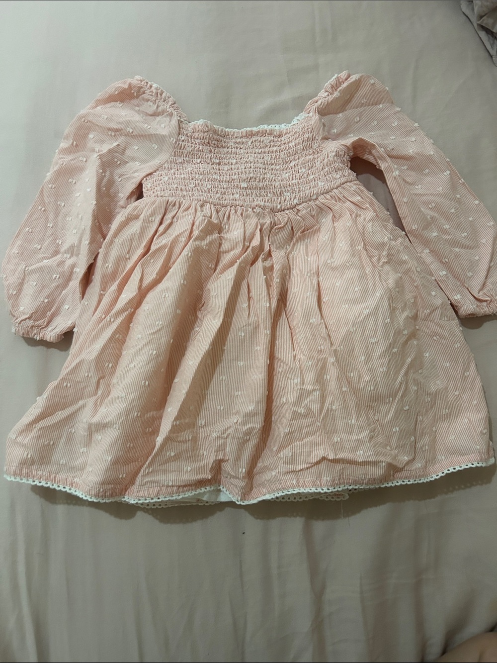 Rachel Zoe Peach Puff Pink Swiss Dot Smocked Dress